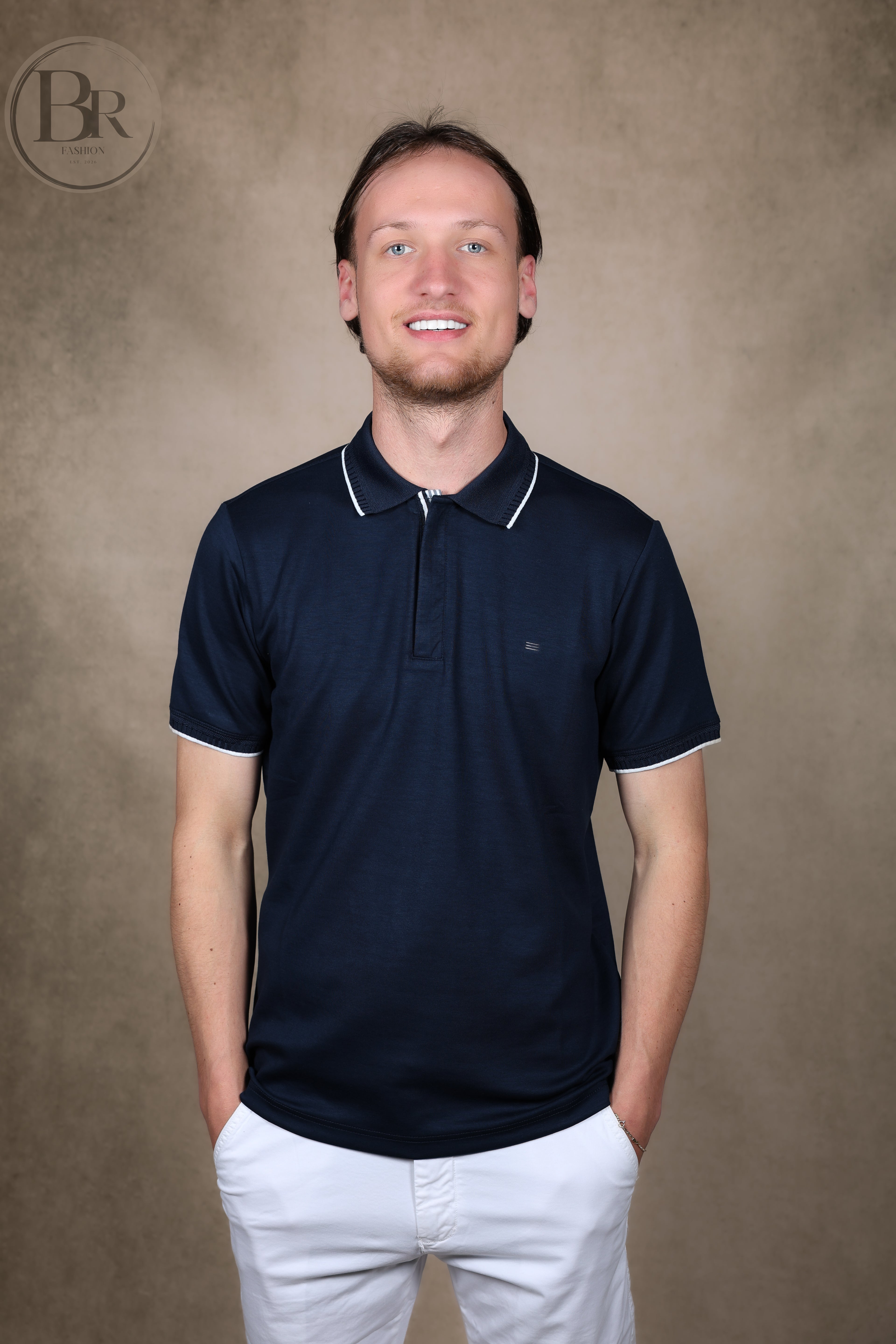 Luxury Zip Polo Navy blue