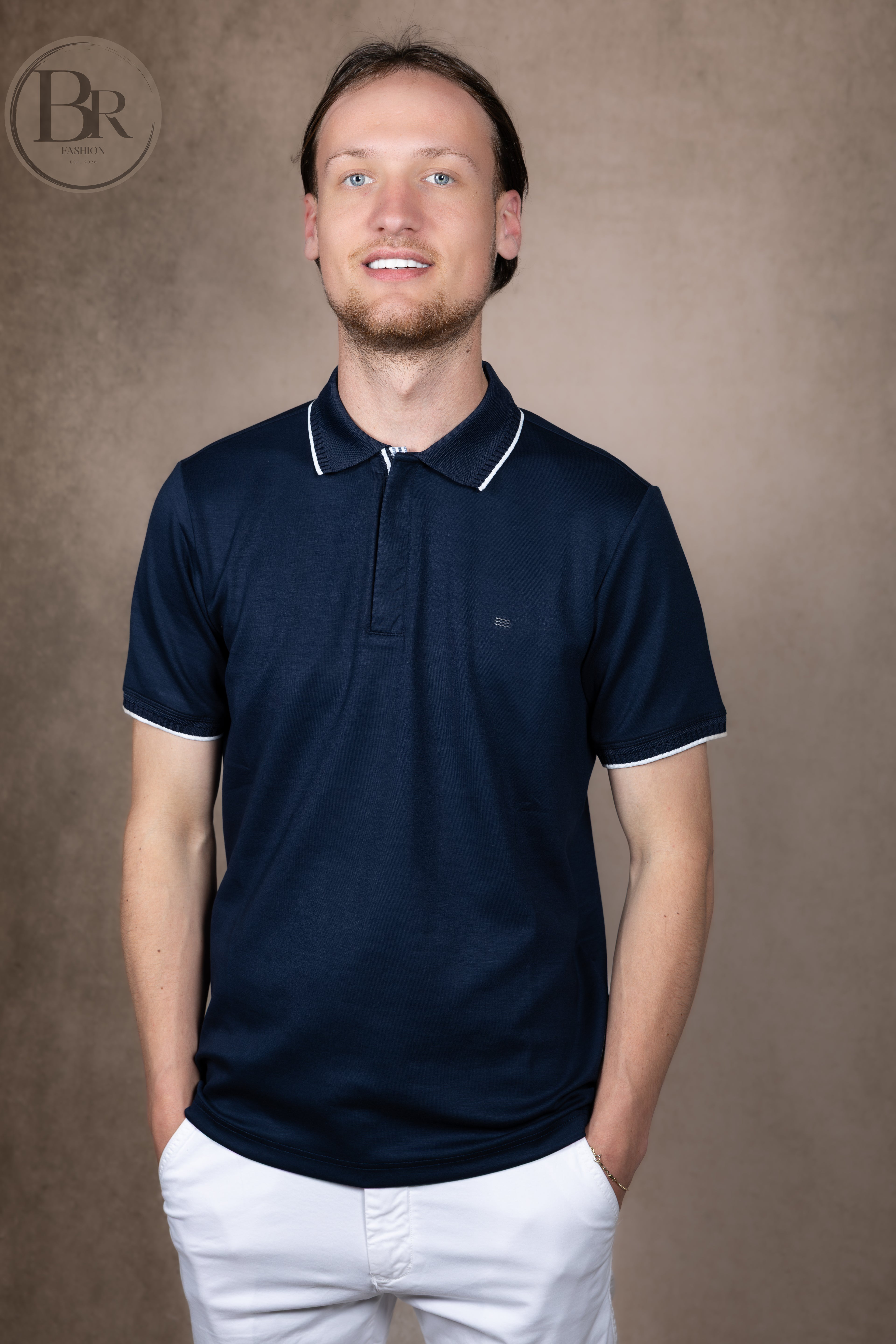 Luxury Zip Polo Navy blue