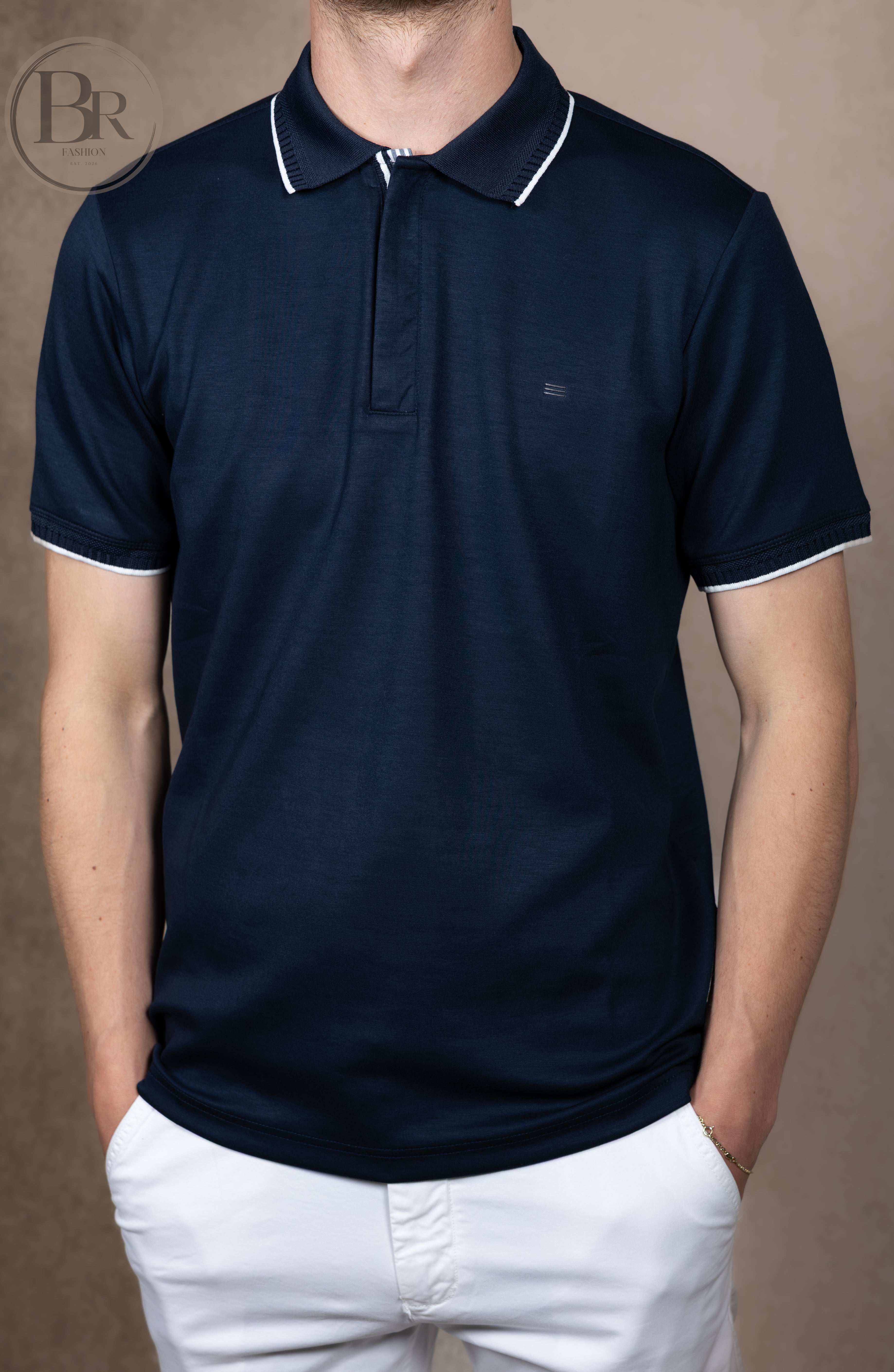 Luxury Zip Polo Navy blue