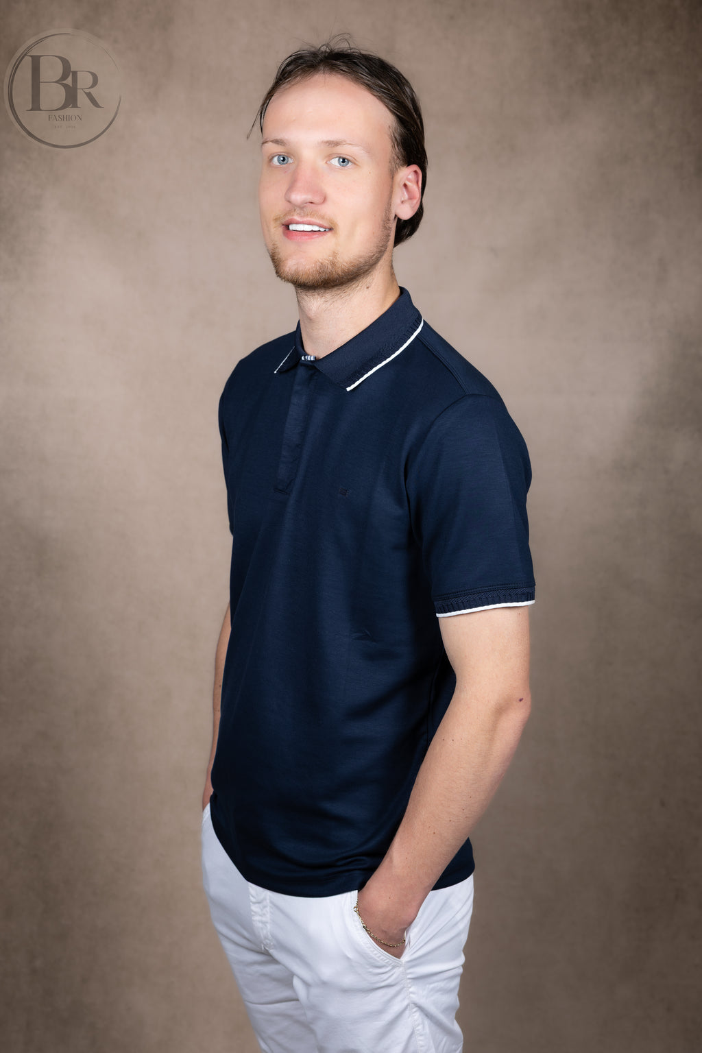 Luxury Zip Polo Navy blue