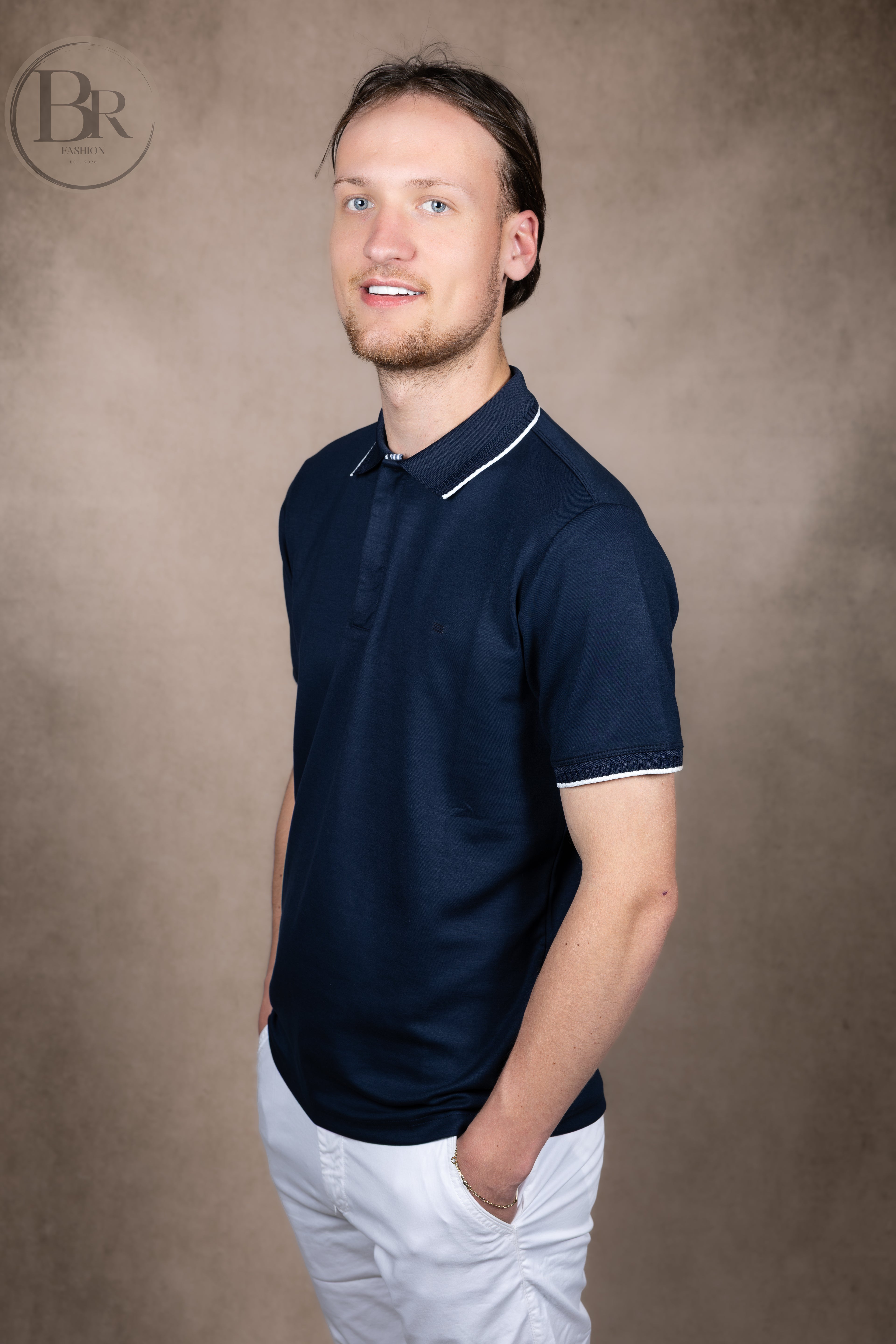 Luxury Zip Polo Navy blue